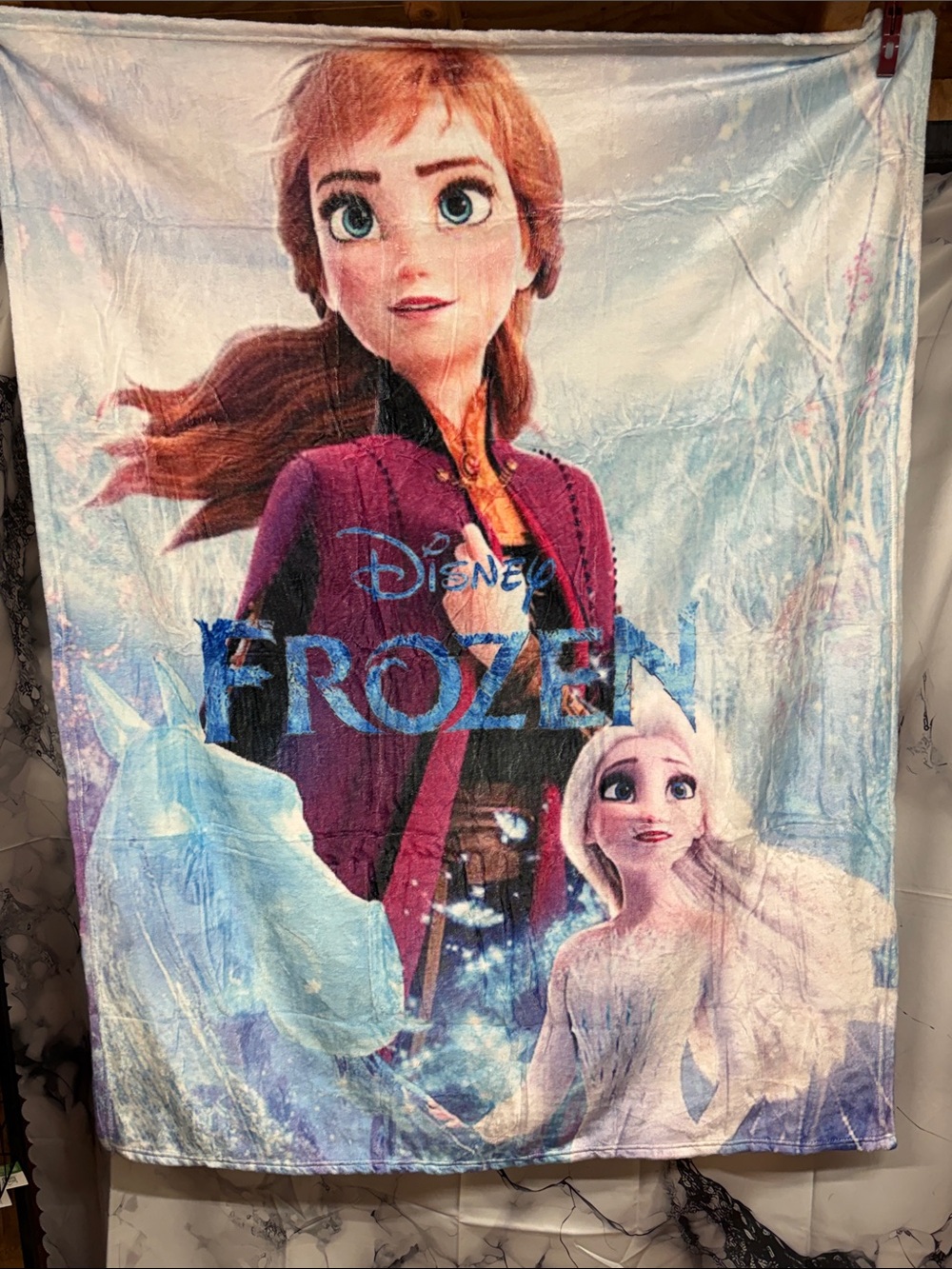 Disney Frozen Anna & Elsa Plush Throw Blanket - Purple / Blue / White